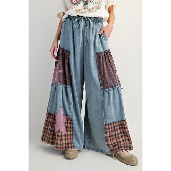 Easel Chambray Pants with Mix N Match Patches in Vintage Denim - Picture 1 of 12